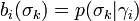 b_i(\sigma_k) = p(\sigma_k|\gamma_i)~